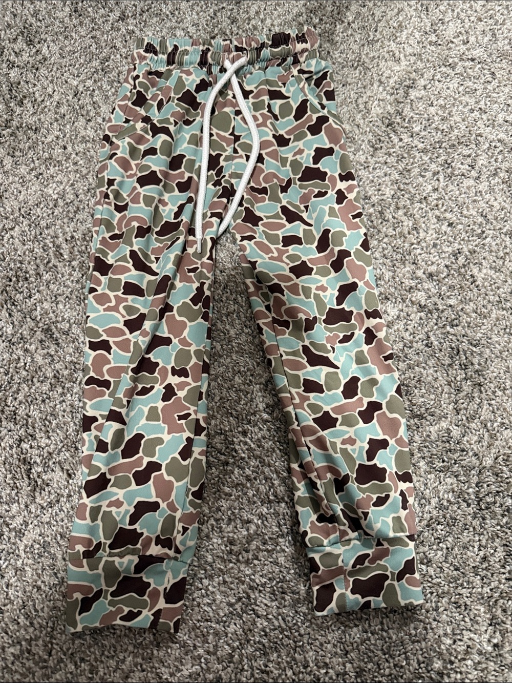 Camo Print Drawstring Joggers - Blue Green & Brown